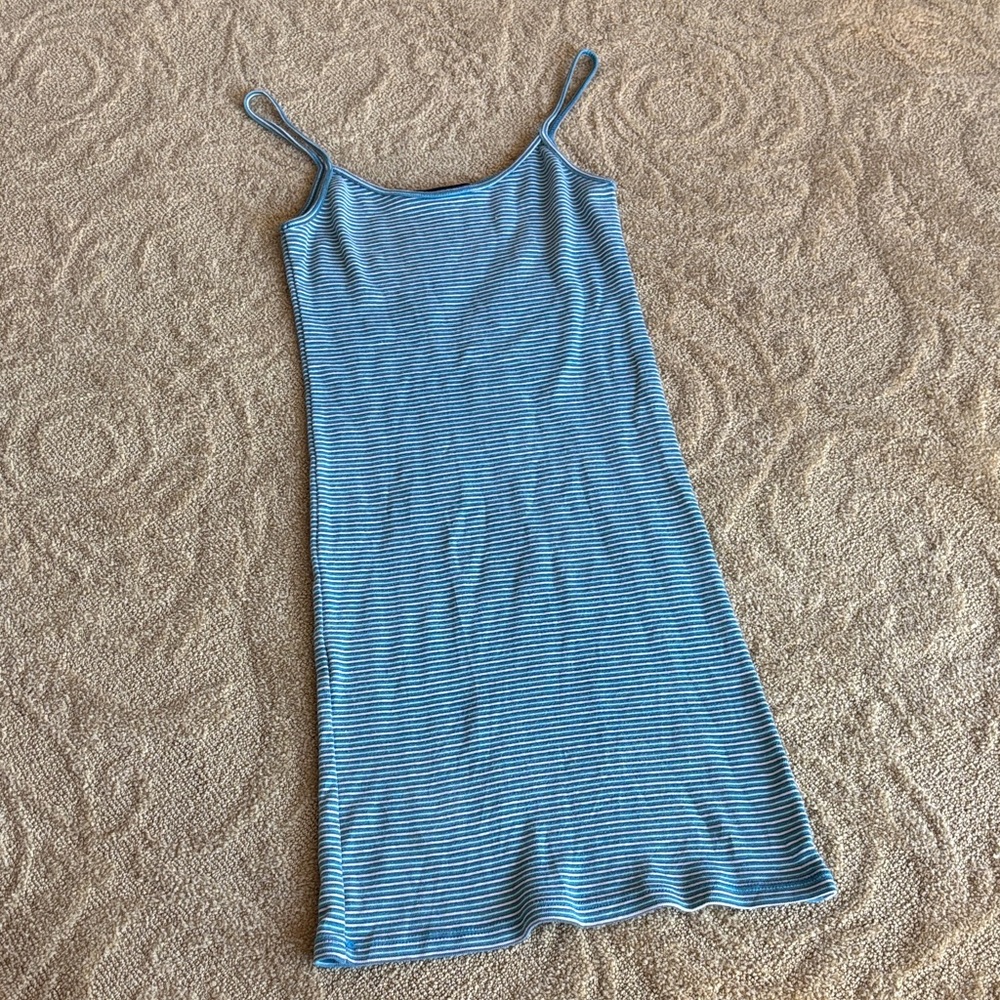 Brandy Melville Teal and White Striped dress. Made in Italy